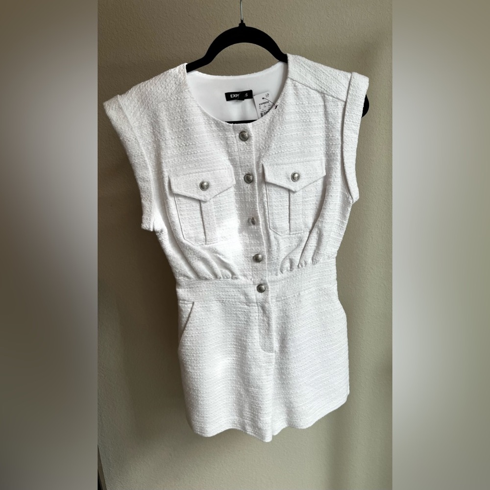 Express Textured White Button-Up Top